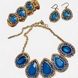 Contemporary Jewelry Set, Teal Blue & Gold-tone